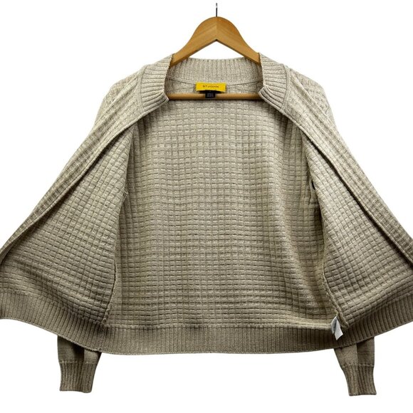 St. John Cardigan Sweater Womens M Metallic Full-Zip Beige Gold Knit Made in USA - Picture 2 of 8